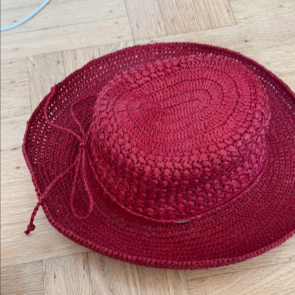 Elegant Scala red woven straw raffia sun Hat